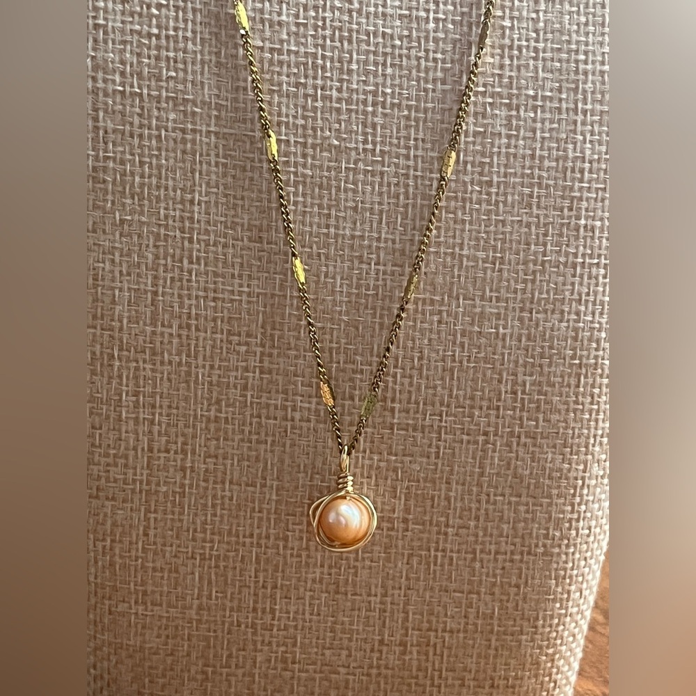 Genuine peach Freshwater White Pearl on 18K Gold Plated over stainless steel 18”